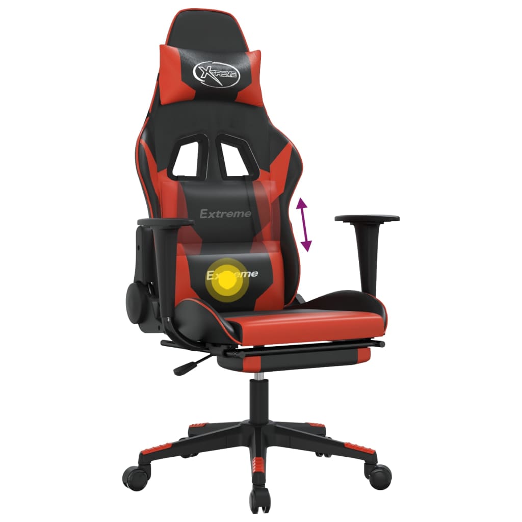 Масажен гейминг стол с подложка черно и червено изкуствена кожа