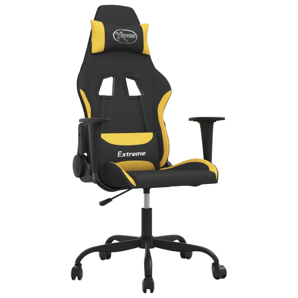 Масажен гейминг стол, черно и жълто, плат