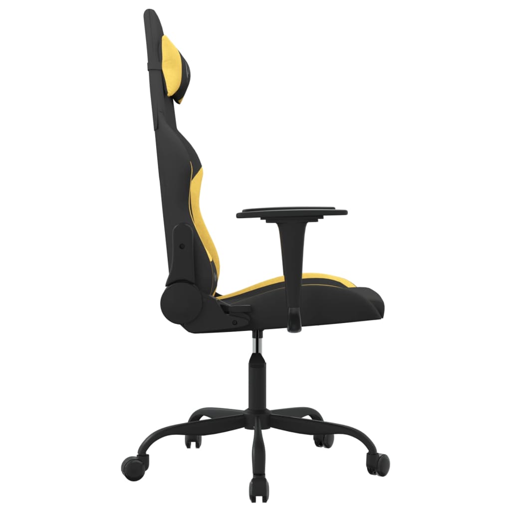Масажен гейминг стол, черно и жълто, плат