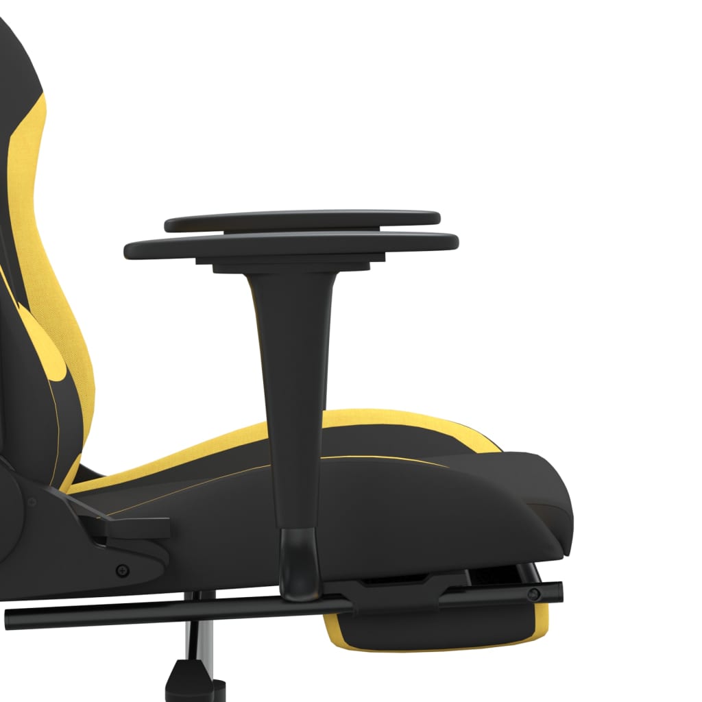 Масажен гейминг стол с опора за крака, черно и жълто, плат