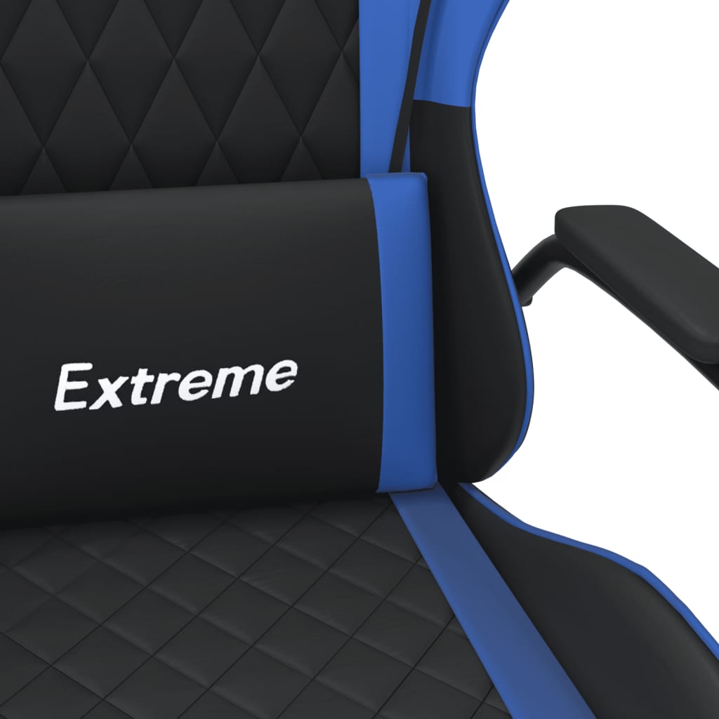 Масажен гейминг стол, черно и синьо, изкуствена кожа