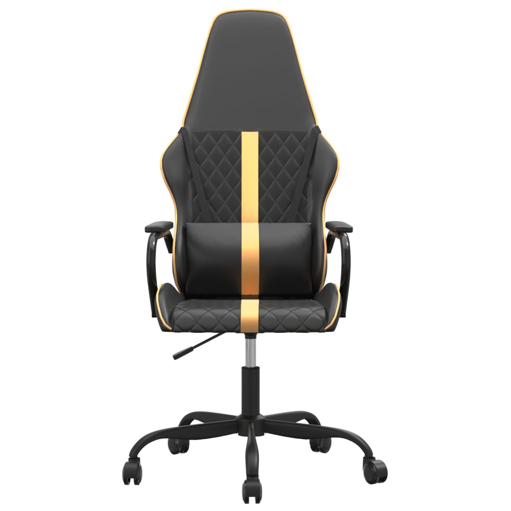 Масажен гейминг стол, златисто и черно, еко кожа