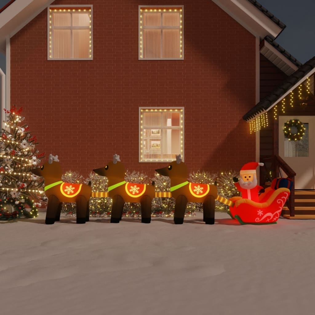 Коледна надуваема украса Дядо Коледа и северни елени LED 138 см