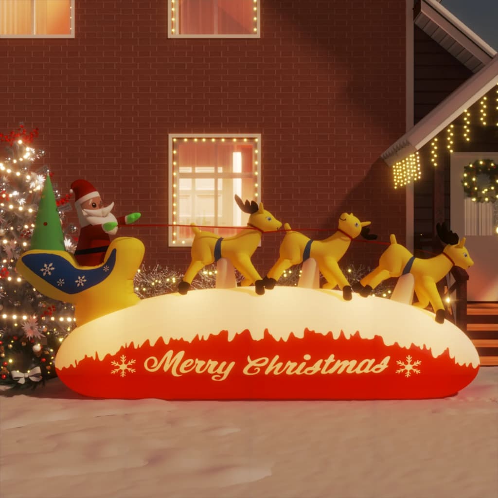 Коледна надуваема украса Дядо Коледа и северни елени LED 145 см