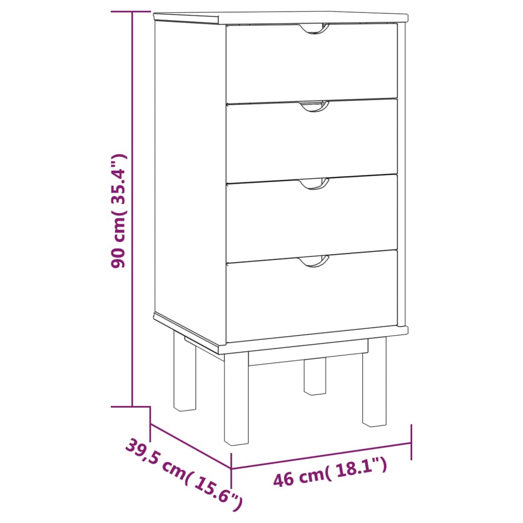 Шкаф с чекмеджета OTTA, кафяво и сиво, 46x39,5x90 см, бор масив