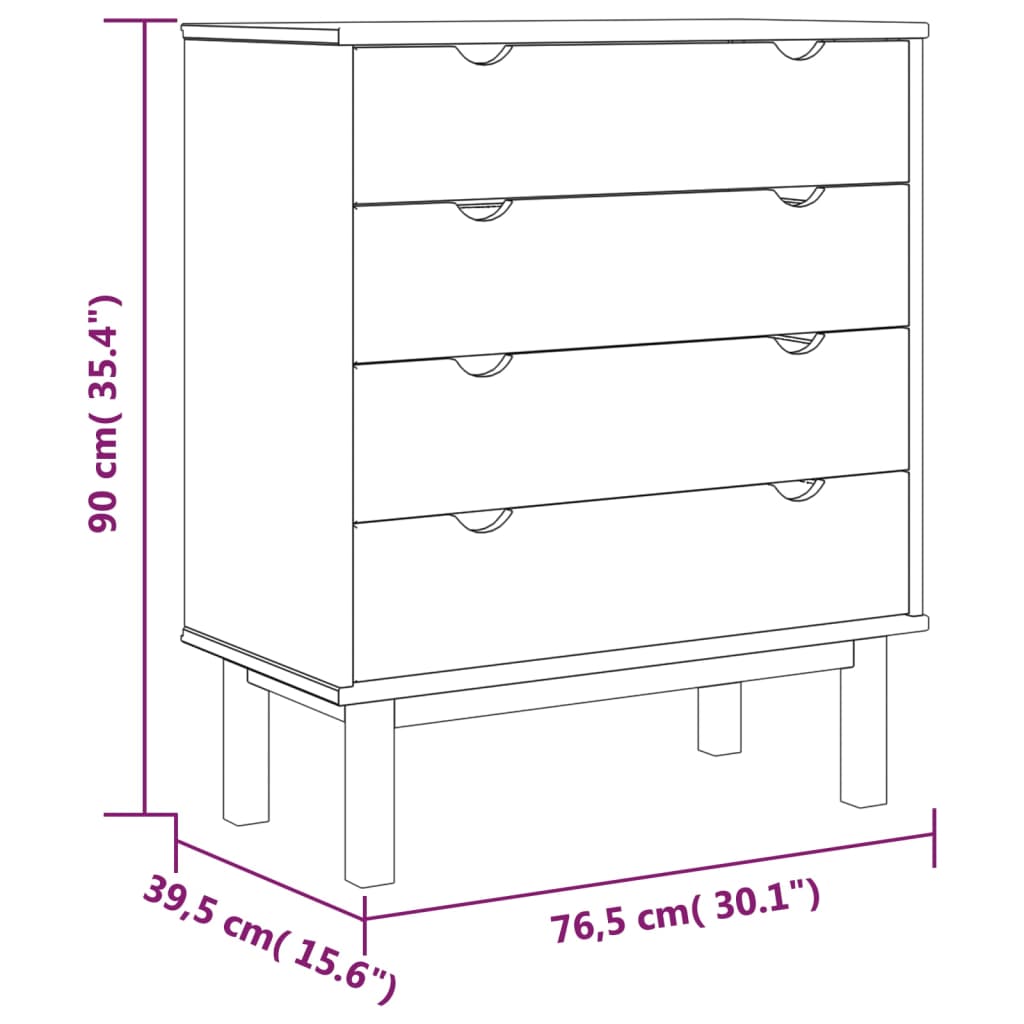 Шкаф с чекмеджета OTTA, 76,5x39,5x90 см, борово дърво масив