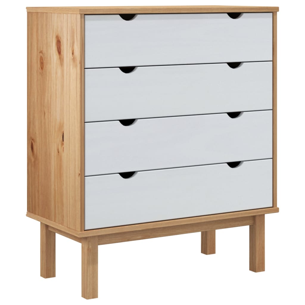 Шкаф с чекмеджета, кафяво и бяло, 76,5x39,5x90 см, бор масив