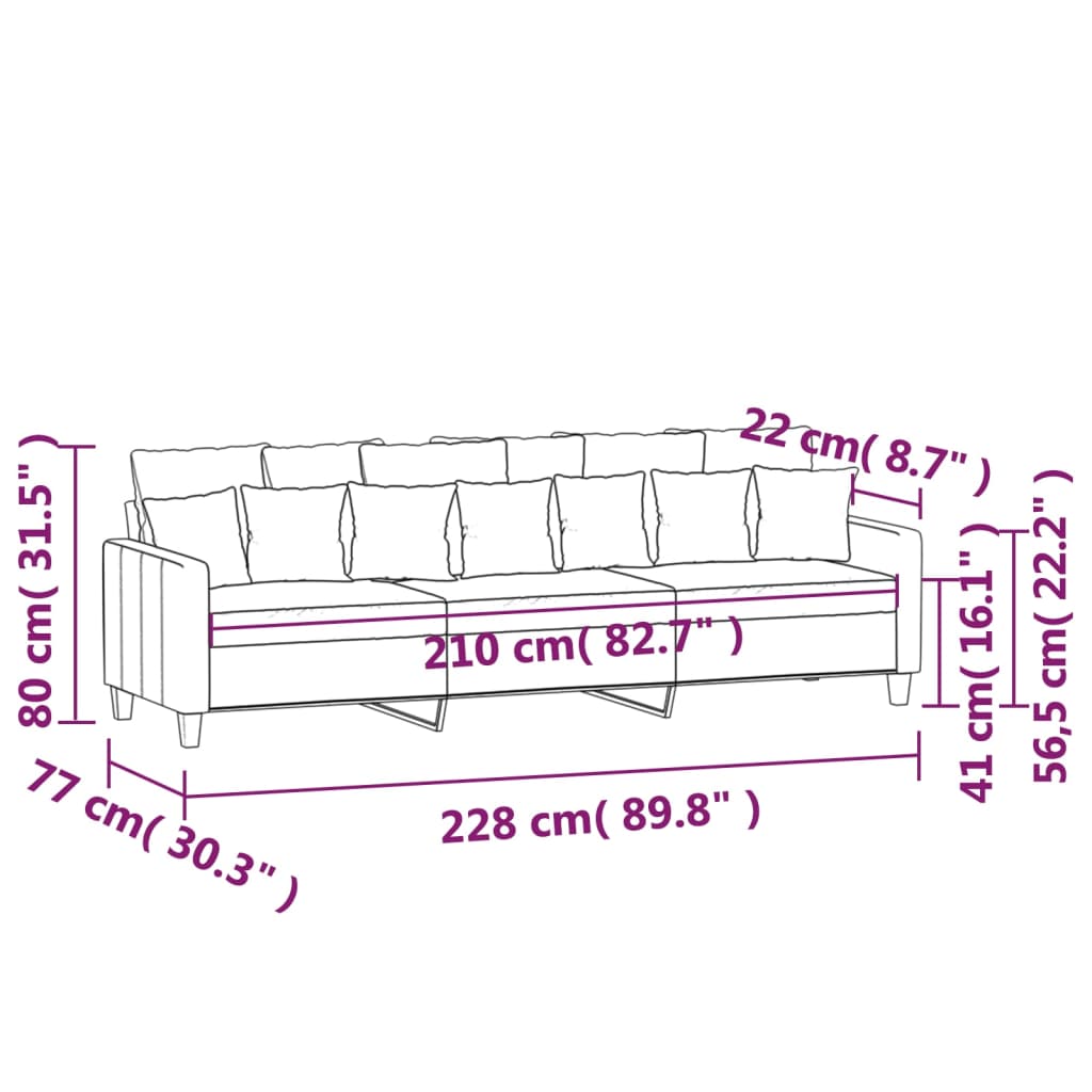 3-местен диван, Кафяв, 210 см, плат