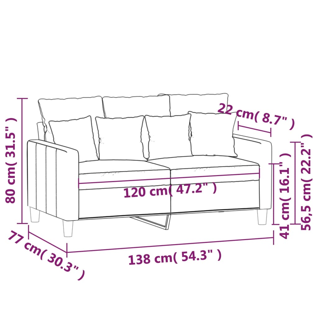 2-местен диван, кремав, 120 см, кадифе