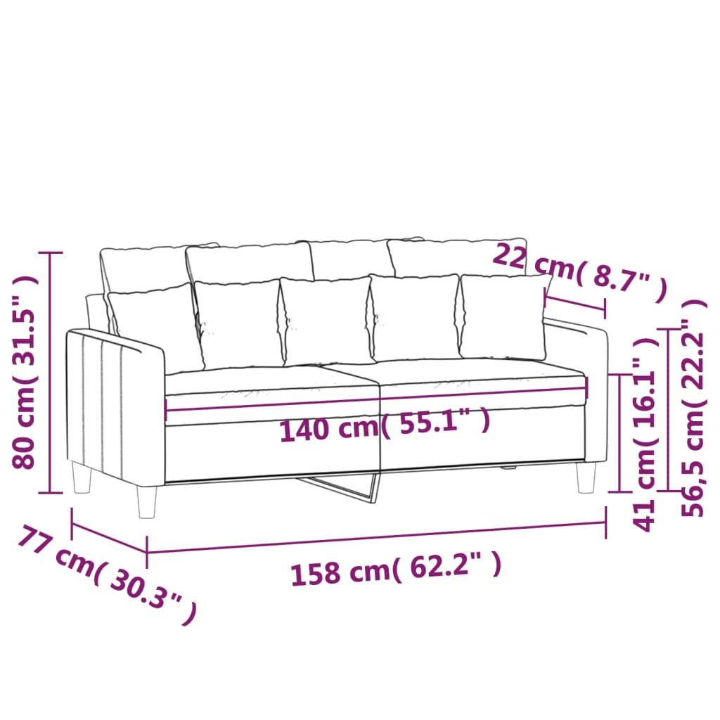 2-местен диван, син, 140 см, кадифе
