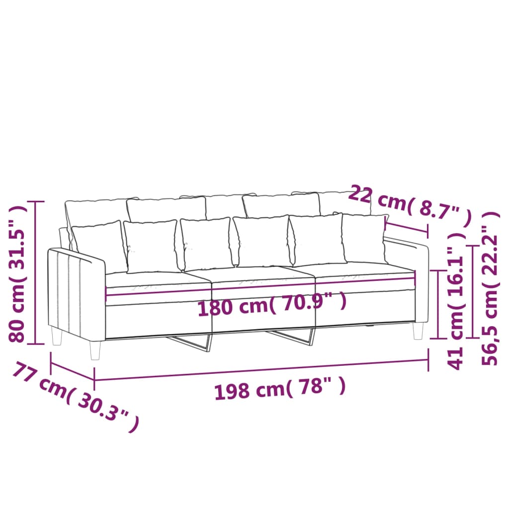 3-местен диван, син, 180 см, кадифе