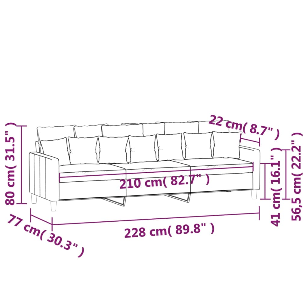 3-местен диван, тъмносив, 210 см, кадифе