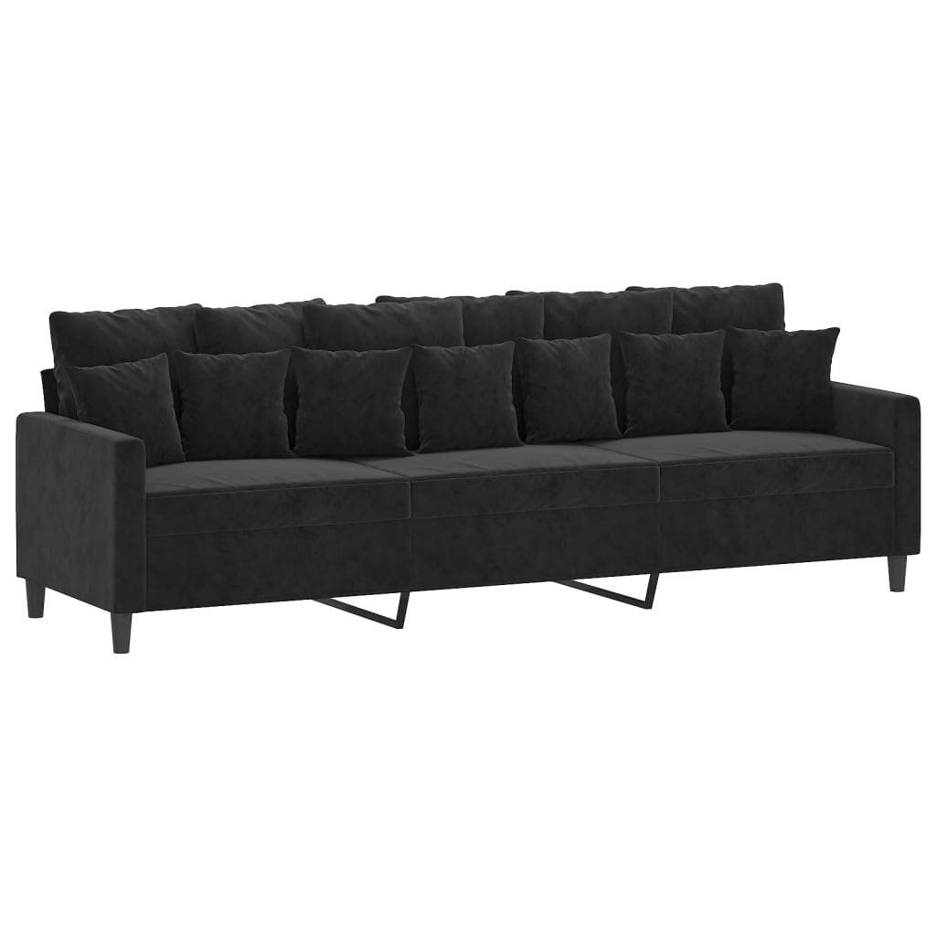 3-местен диван, черен, 210 см, кадифе