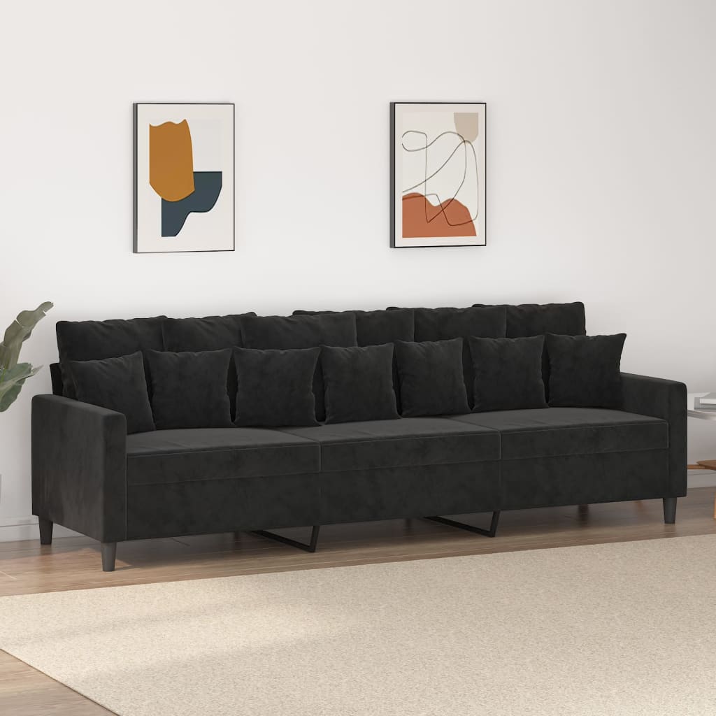 3-местен диван, черен, 210 см, кадифе