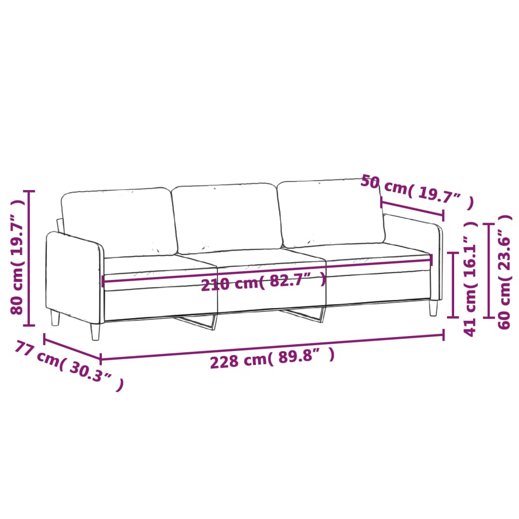 3-местен диван, светлосив, 210 см, кадифе