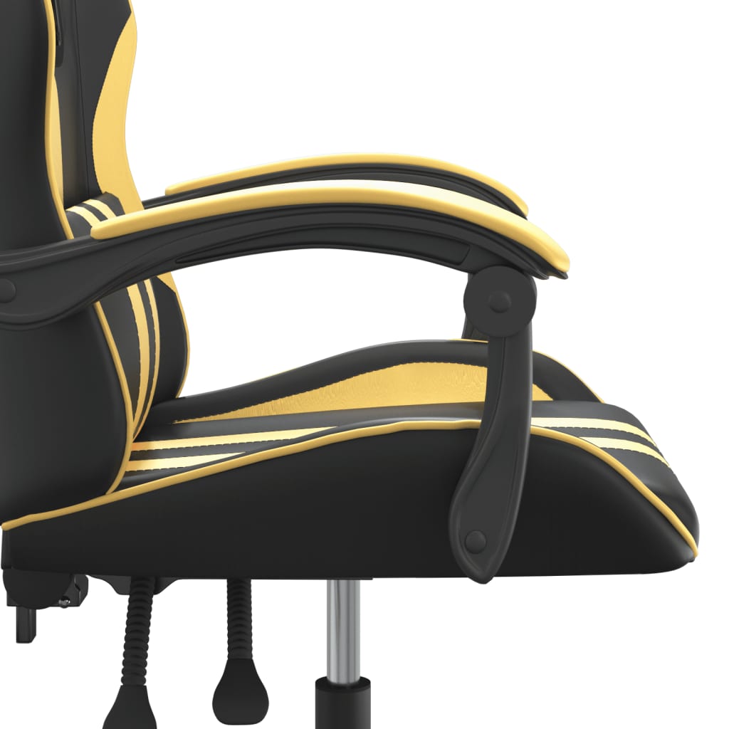 Въртящ гейминг стол, черно и златисто, изкуствена кожа