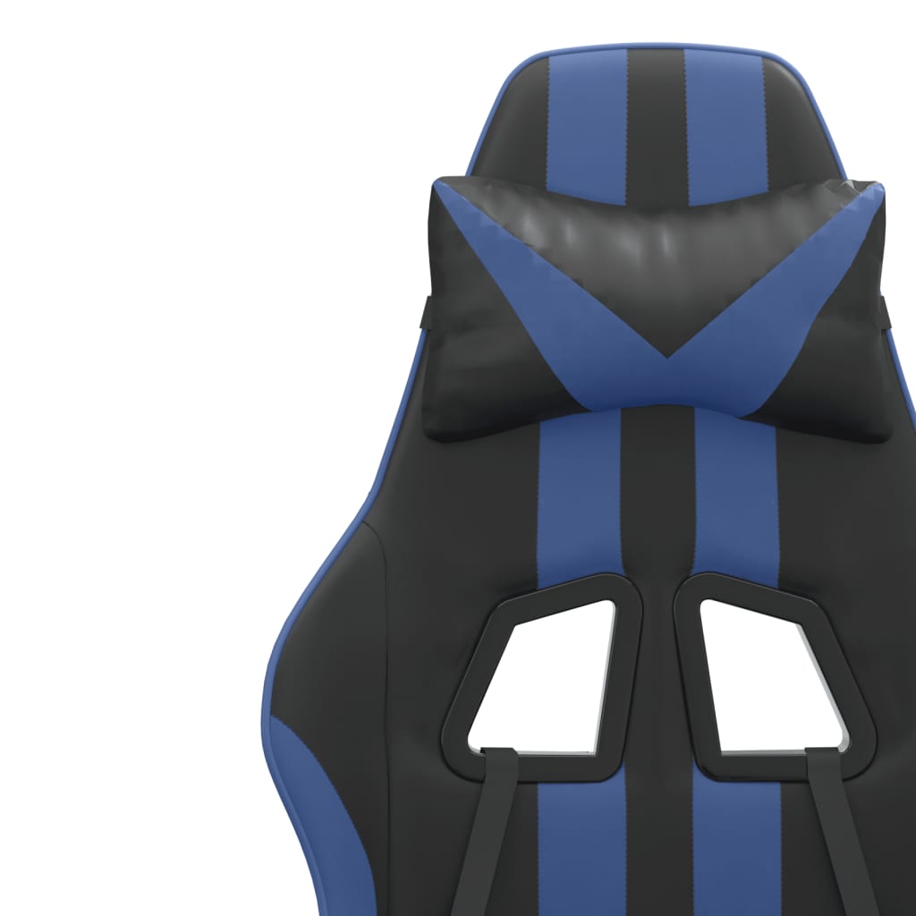 Въртящ гейминг стол с опора за крака черно-син изкуствена кожа