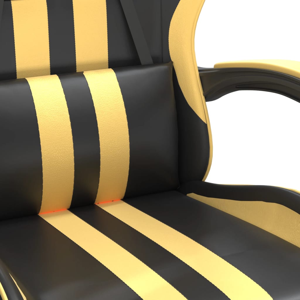 Въртящ гейминг стол опора за крака черно-златен изкуствена кожа
