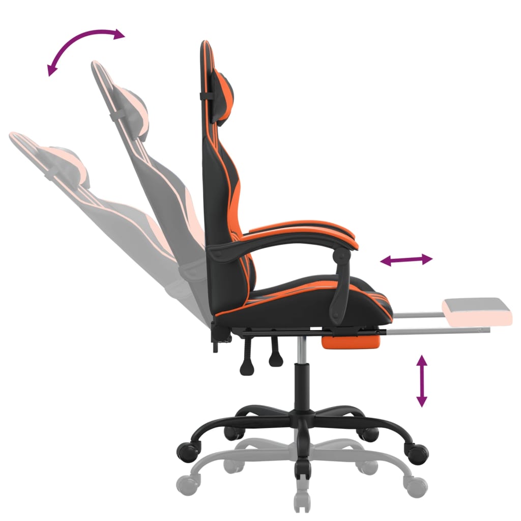 Въртящ гейминг стол с подложка черно-оранжев изкуствена кожа
