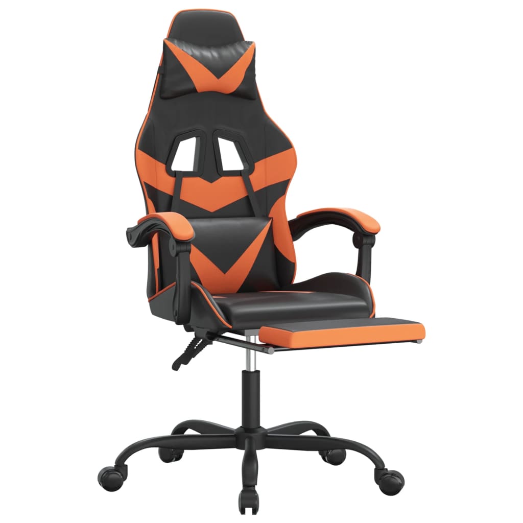Въртящ гейминг стол с подложка черно-оранжев изкуствена кожа