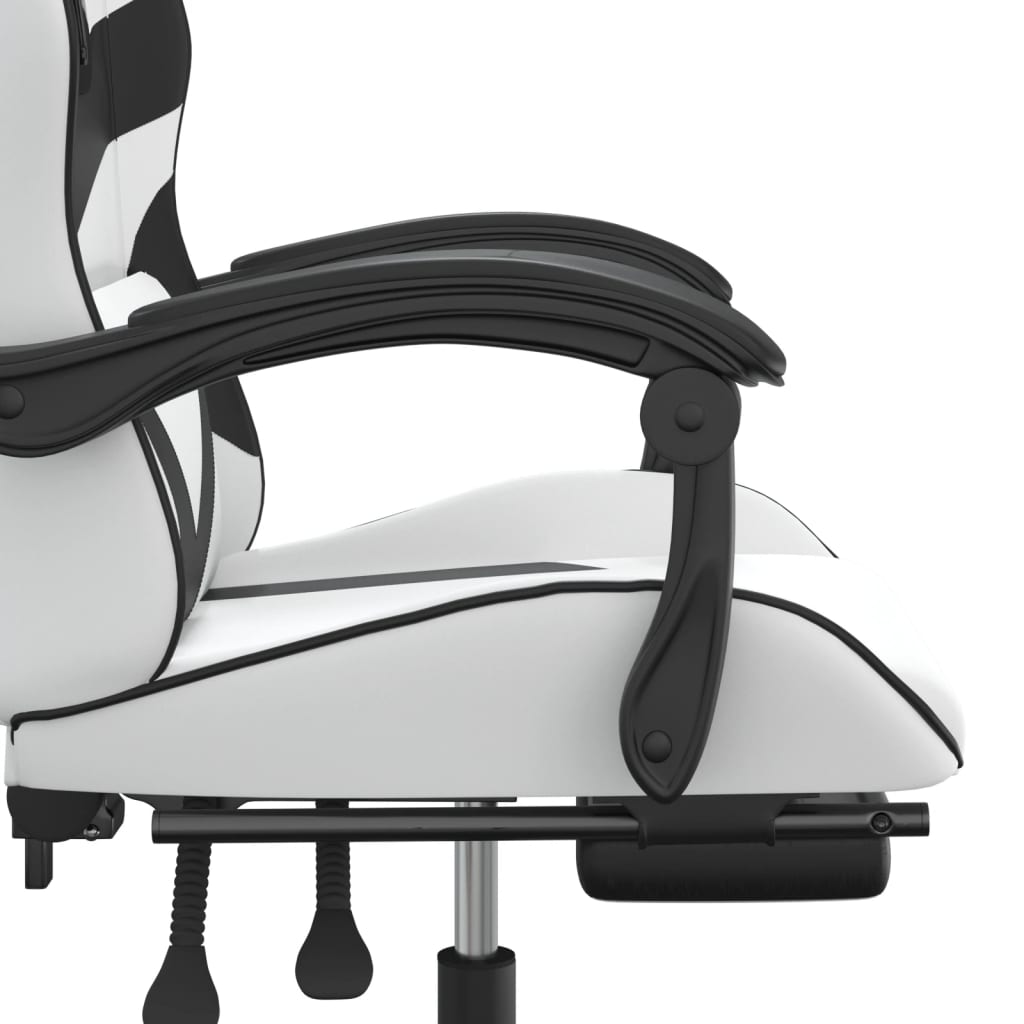 Въртящ гейминг стол с опора за крака бяло-черен изкуствена кожа