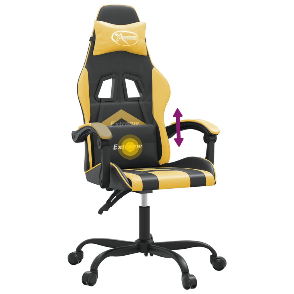 Въртящ гейминг стол, черно и златисто, изкуствена кожа