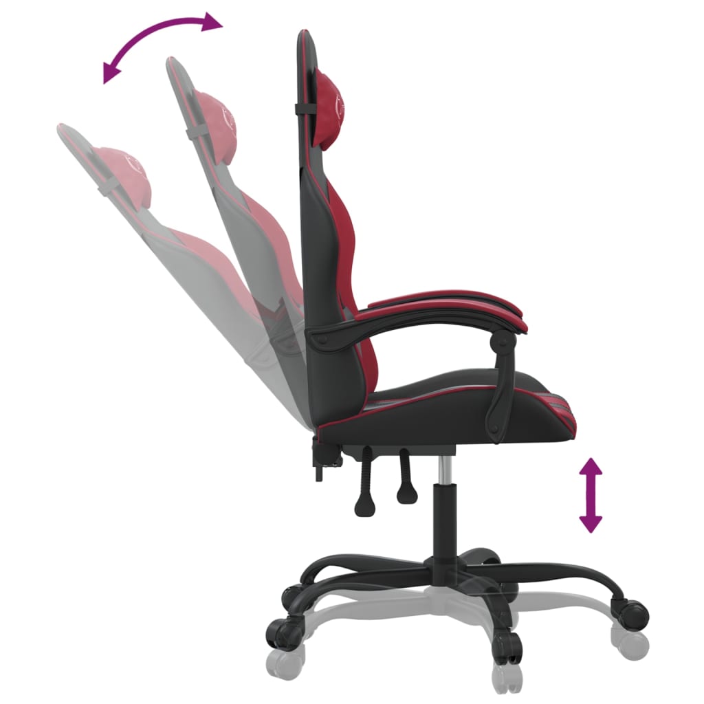 Въртящ гейминг стол, черно и виненочервено, изкуствена кожа