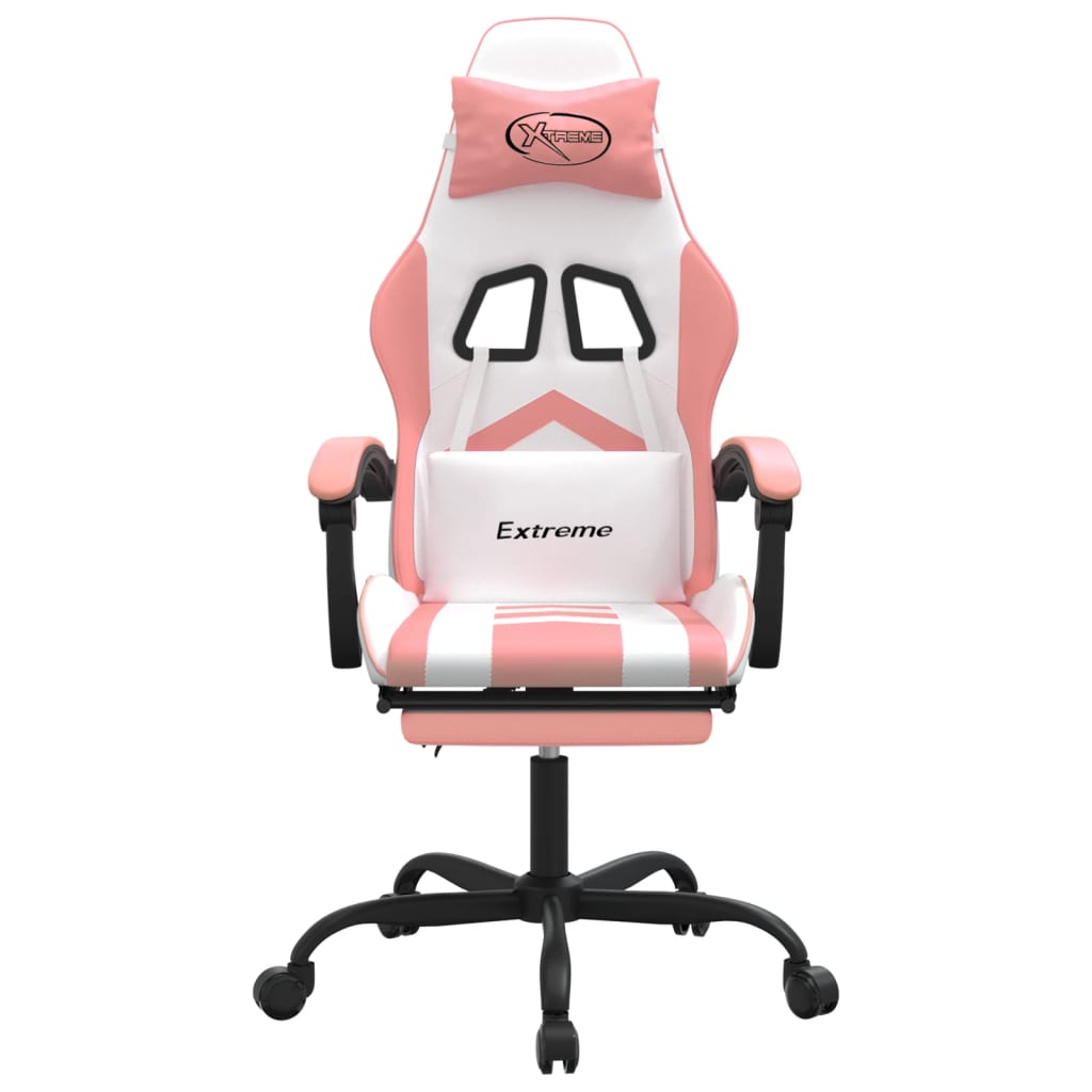 Въртящ гейминг стол с опора за крака бяло-розов изкуствена кожа