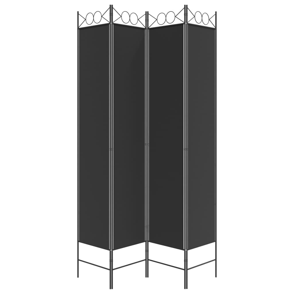Параван за стая, 4 панела, черен, 160x220 см, плат
