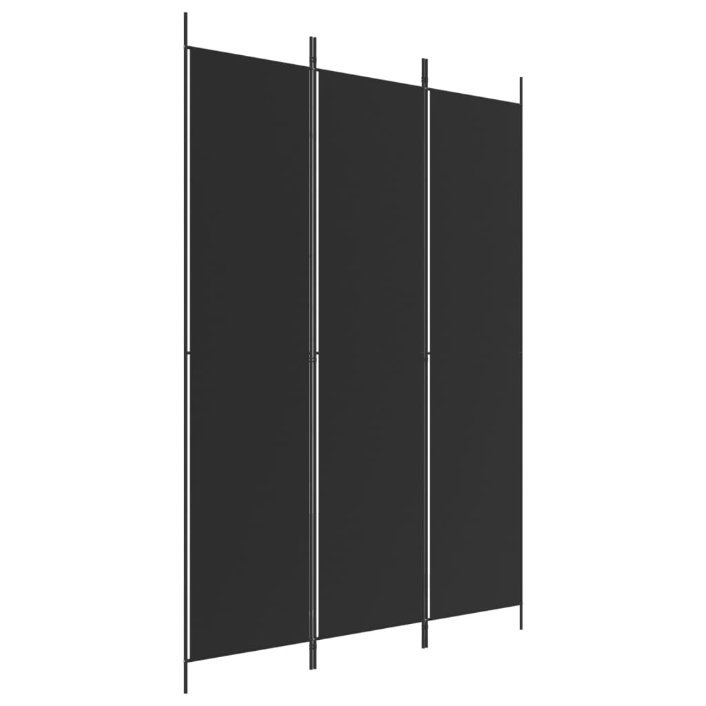 Параван за стая, 3 панела, черен, 150x220 см, плат