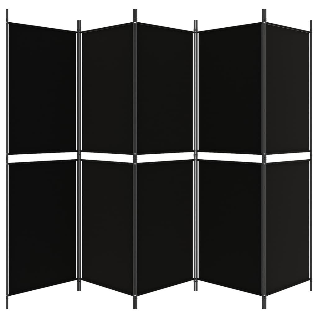 Параван за стая, 5 панела, черен, 250x180 см, текстил