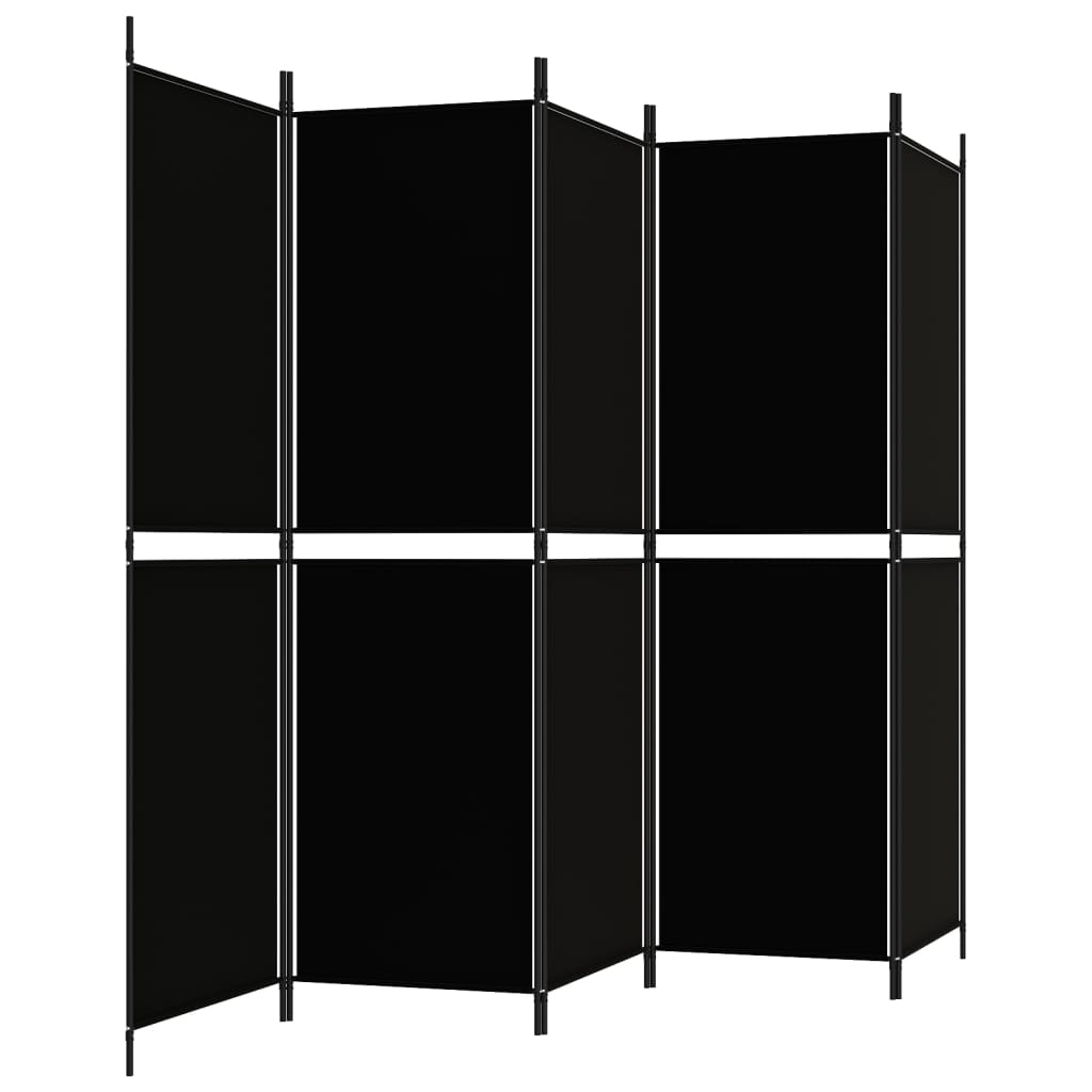 Параван за стая, 5 панела, черен, 250x180 см, текстил