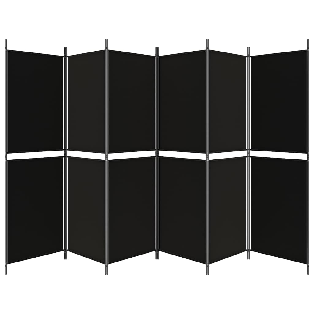 Параван за стая, 6 панела, черен, 300x180 cм, плат