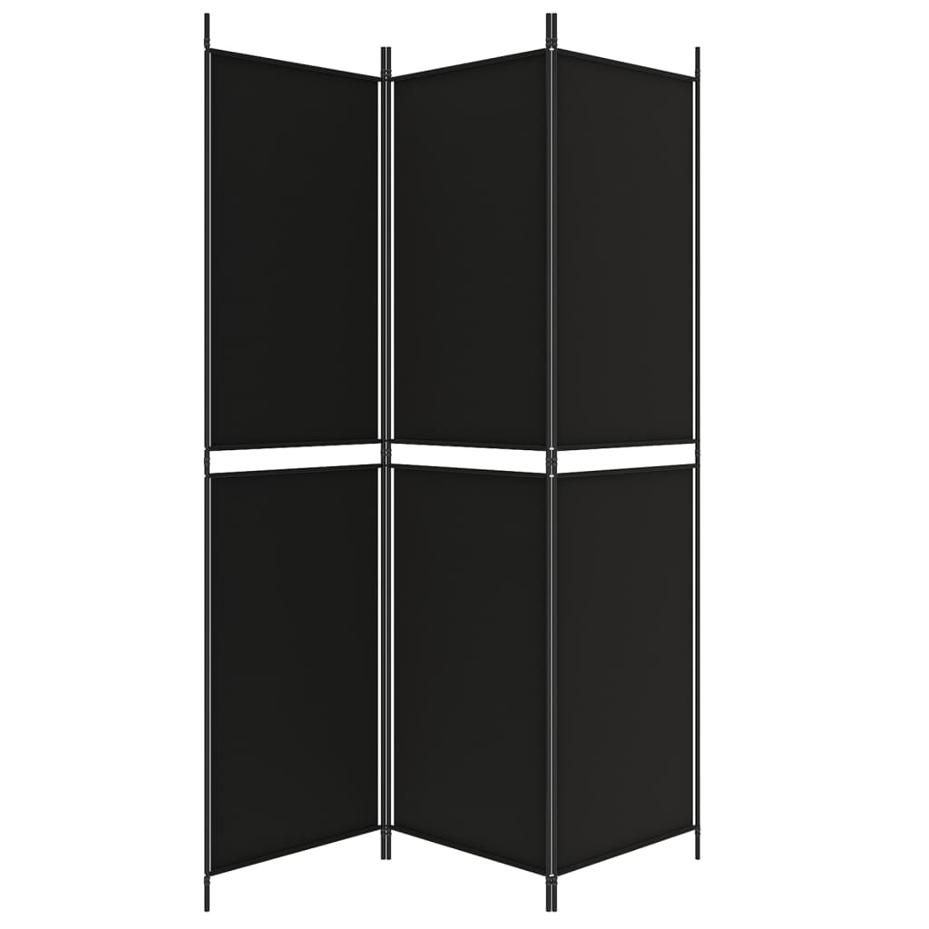Параван за стая, 3 панела, черен, 150x200 см, плат