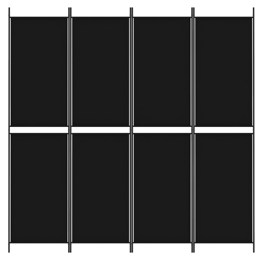 Параван за стая, 4 панела, черен, 200x200 cм, плат