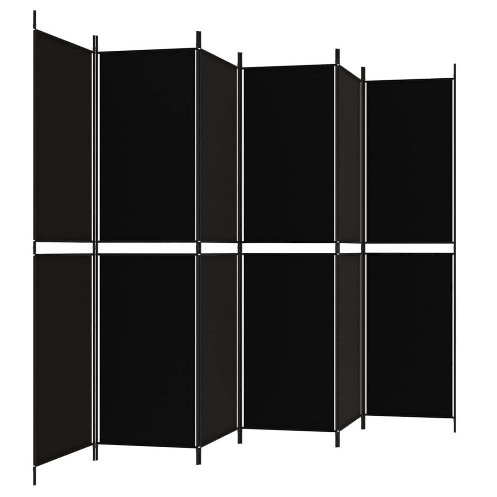 Параван за стая, 6 панела, черен, 300x200 cм, плат