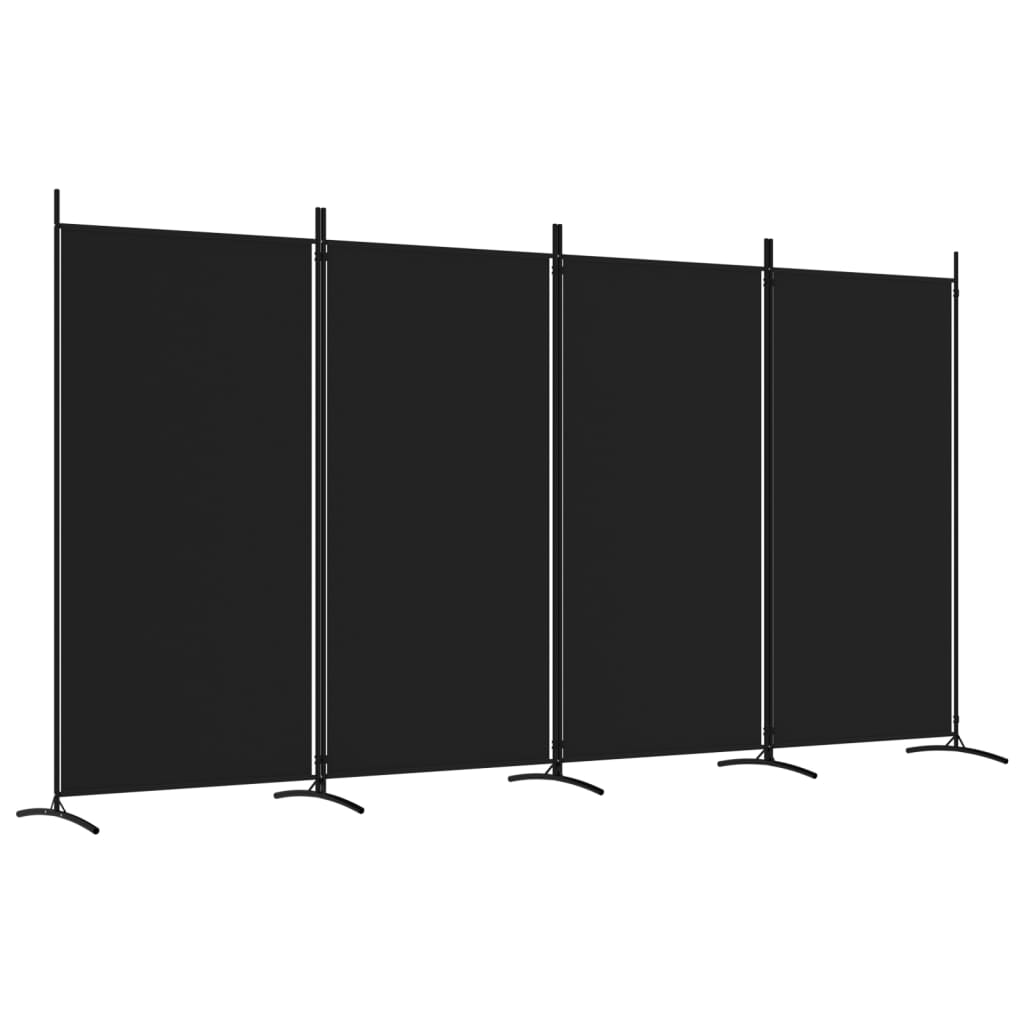 Параван за стая, черно, 4 панела, 346x180 см, плат