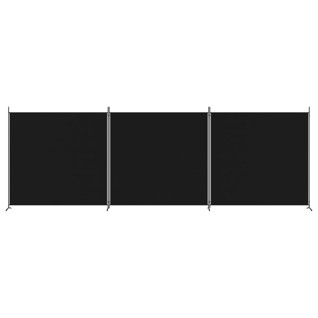 Параван за стая, 3 панела, черен, 525x180 см, плат