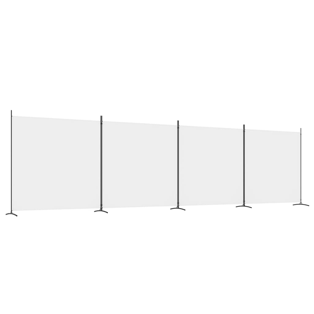 Параван за стая, бял, 4 панела, 698x180 см, плат