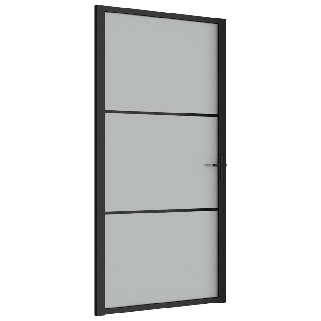 Интериорна врата, 102,5x201,5 см, черен мат, стъкло и алуминий