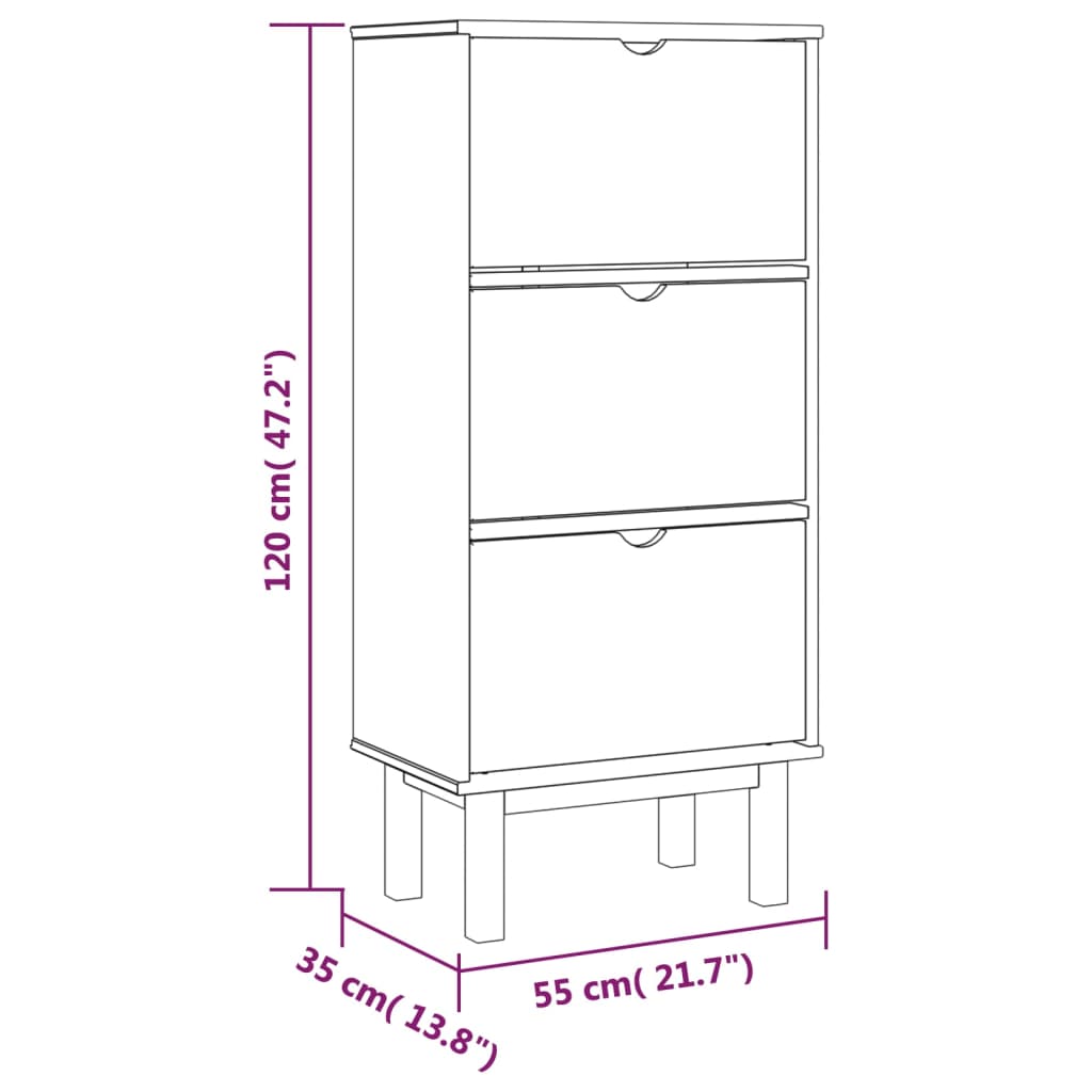 Шкаф за обувки OTTA с 3 чекмеджета, кафяво и бяло, бор масив