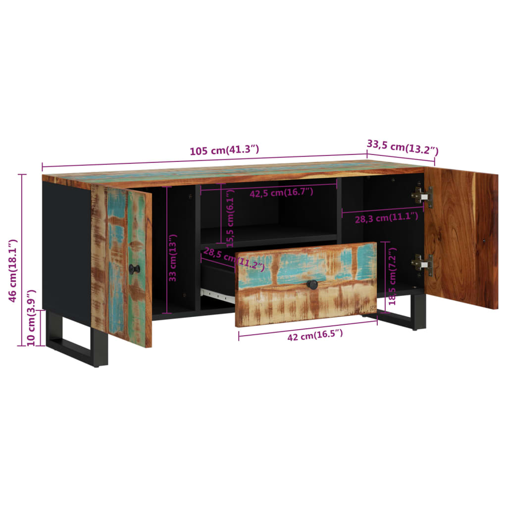 ТВ шкаф, 105x33,5x46 см, масивно регенерирано и инженерно дърво