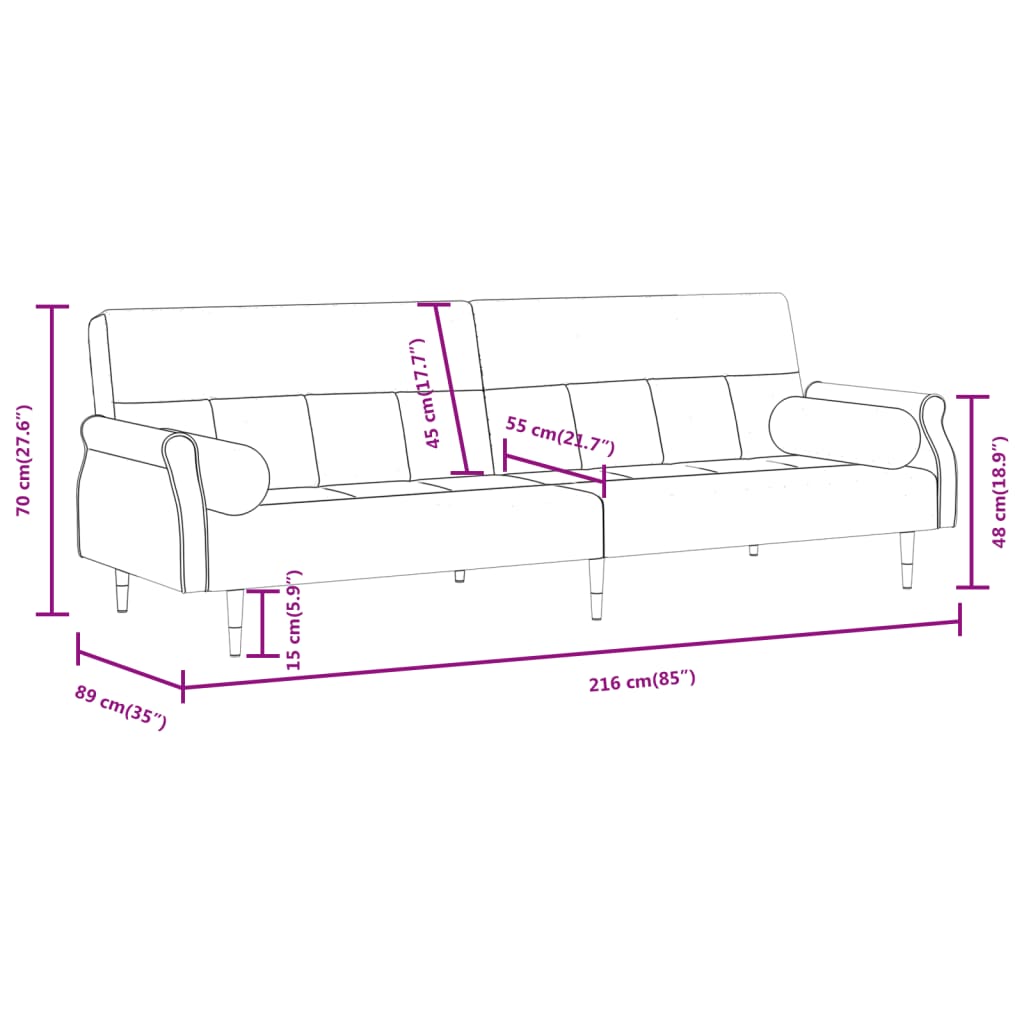 Разтегателен диван с възглавници, син, кадифе