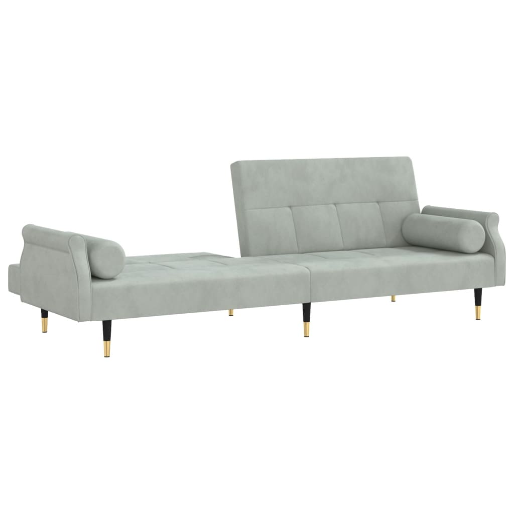 Разтегателен диван с възглавници, светлосив, кадифе