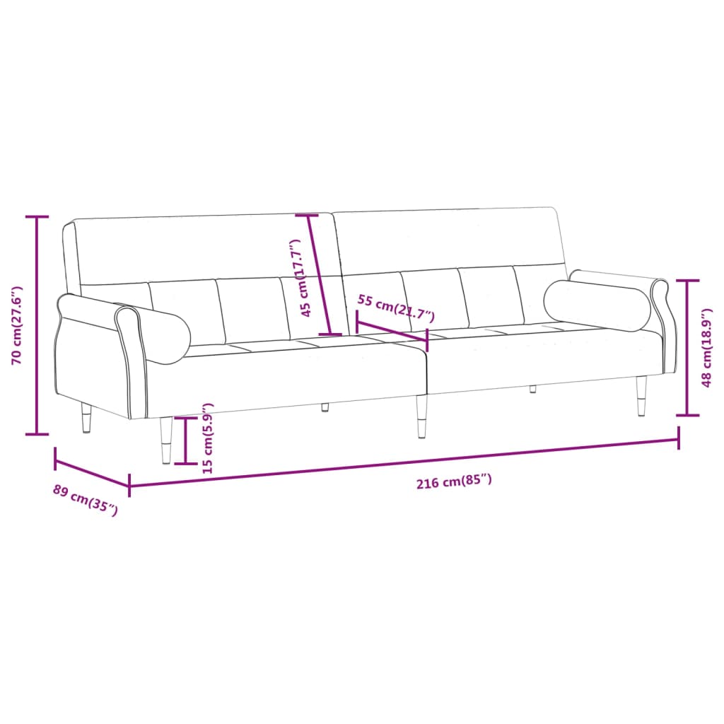 Разтегателен диван с възглавници, тъмносив, кадифе