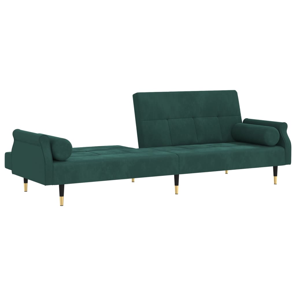 Разтегателен диван с възглавници, тъмнозелен, кадифе