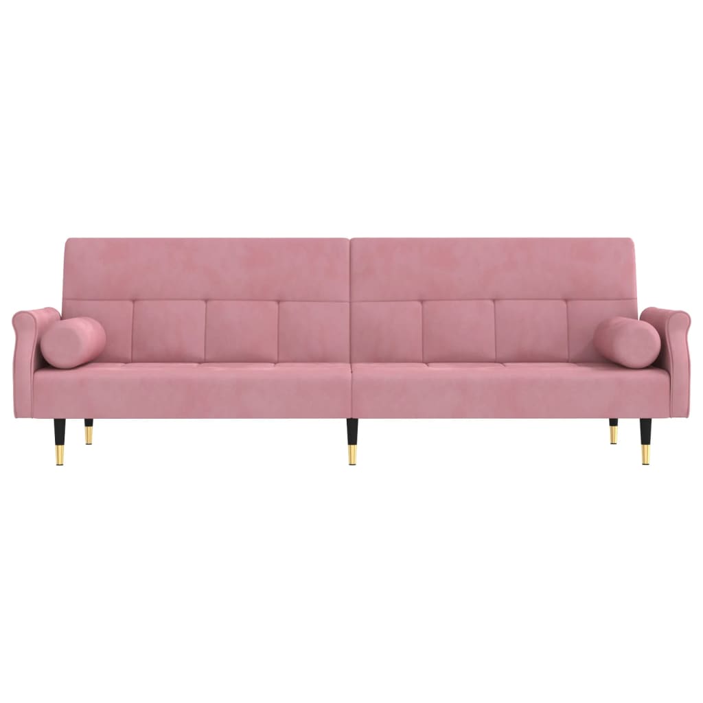 Разтегателен диван с възглавници, розов, кадифе