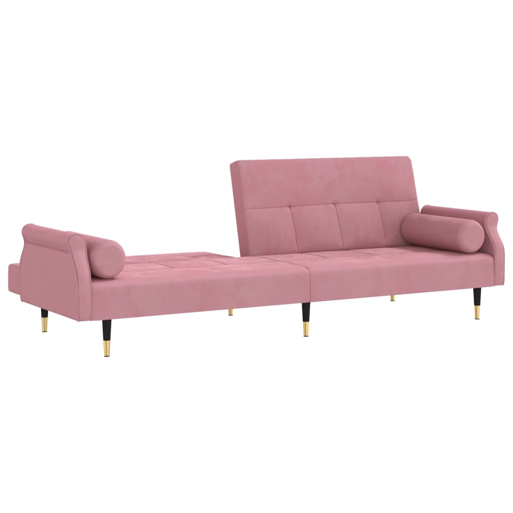 Разтегателен диван с възглавници, розов, кадифе