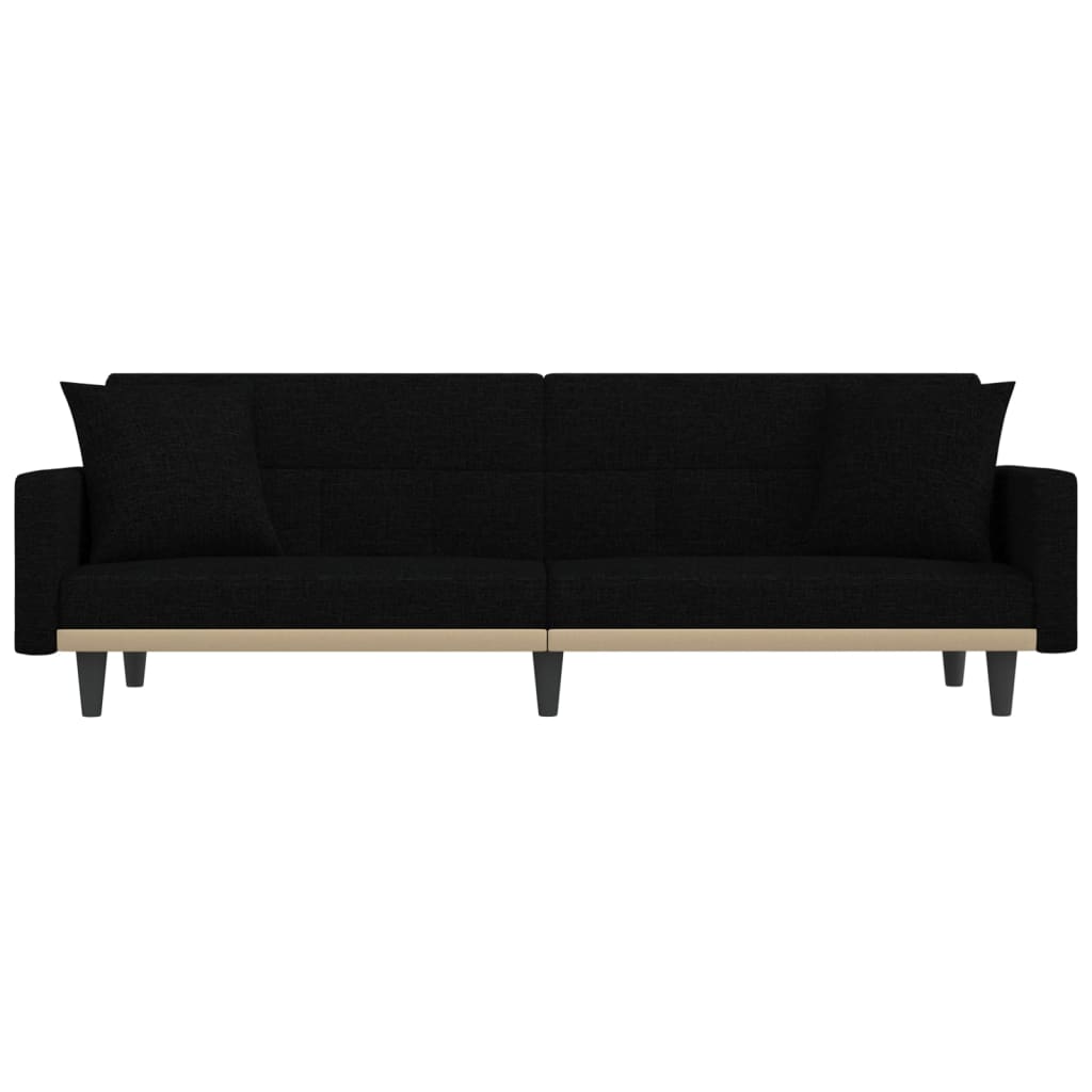 Разтегателен диван с възглавници, черен, плат