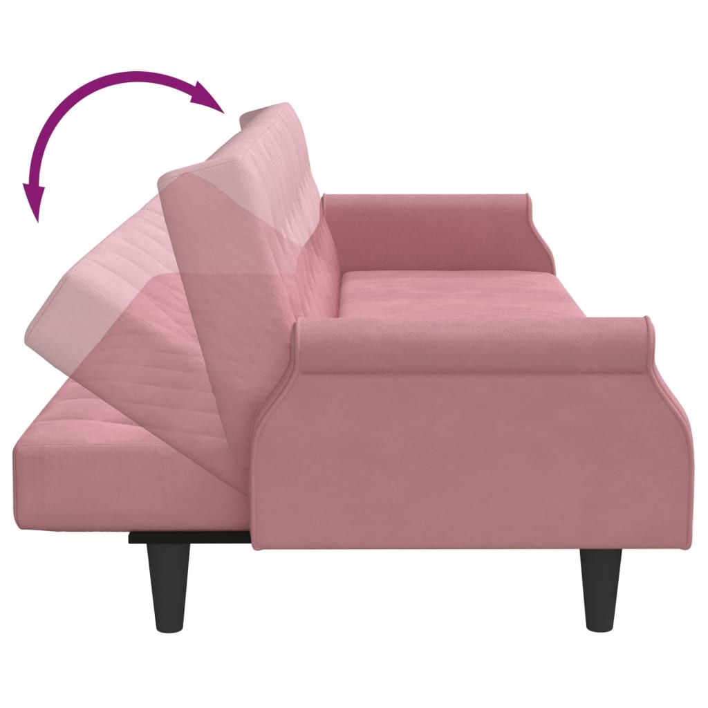 Разтегателен диван с подлакътници, розов, кадифе